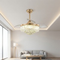 Nouveau design Meilleure vente 36 pouces 42 pouces 52 pouces Ventilateurs de plafond modernes en cristal Led avec lustre lumineux