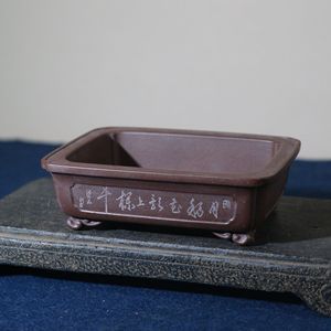 Maceta Rectangular Baja de Zisha Hecha a Mano con Tallado de Bambú, Estilo Clásico - Product Image 4