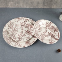 Service de table 18 pièces rose et blanc avec impression tampon, motif floral exquis, assiettes pour 6 personnes