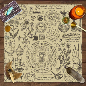 Mantel de poliéster económico para tarot, con diseño misterioso de runas y fases lunares modernas, tela decorativa para juegos de mesa, poliéster para rituales de sacrificio de brujas - Product Image 4