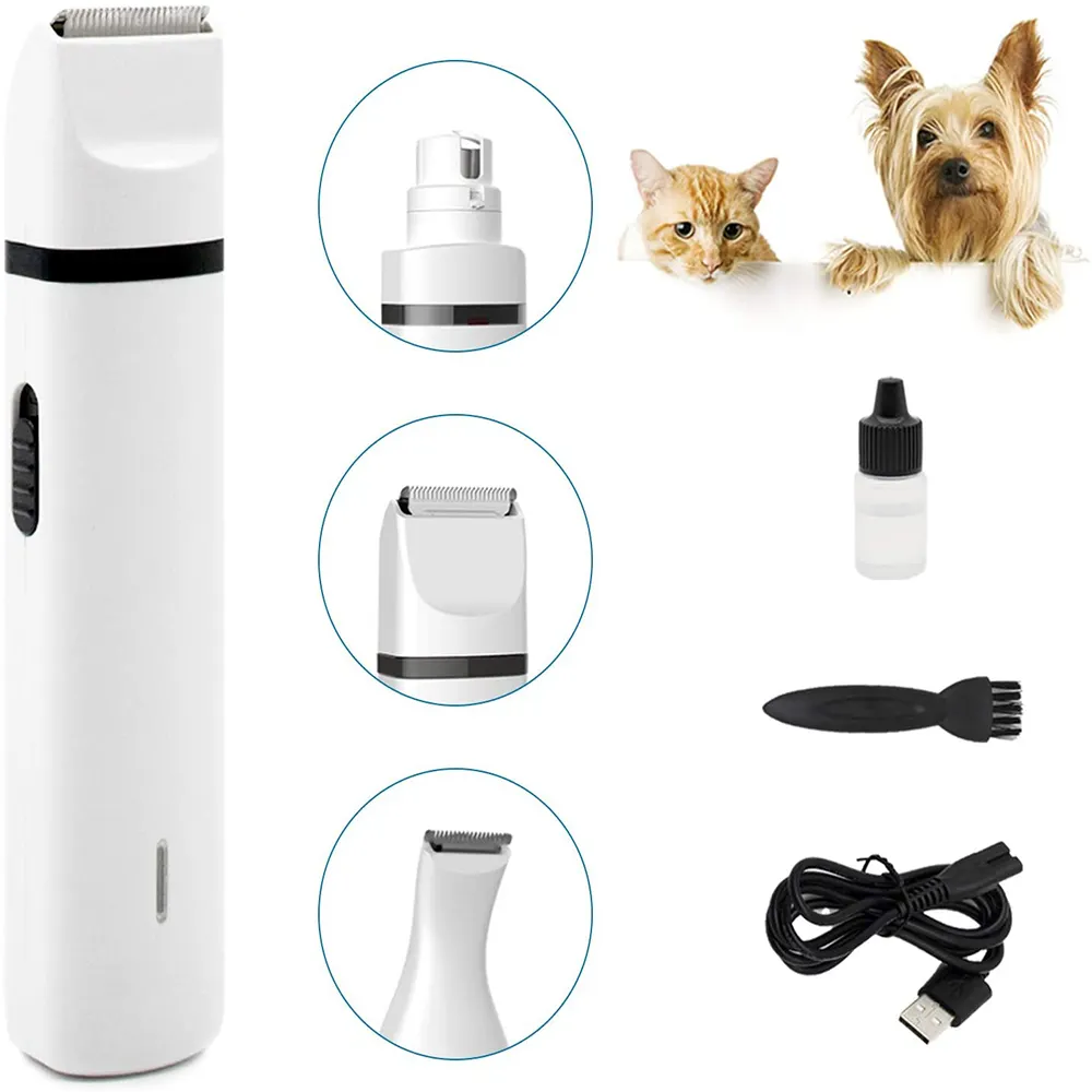 Yüksek kalite 3 in 1 taşınabilir USB şarj elektrikli pet bakım köpek kedi evcil hayvan tırnak makası ayak saç makası kırpma makası