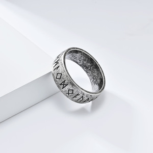 Viking Rune Ring <b>Titanium</b> Steel Unisex Men Women Everyday Wear Retro Style Letter Pattern Jewelry - Product Image 2