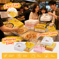Boîte à pizza portable personnalisée avec logo imprimé, emballage avec poignée gaufrée et finition UV, vente en gros