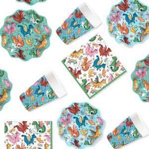 Articles de fête pour enfants DAMAI, vaisselle de fête à motif dinosaure, comprenant des assiettes en papier, des gobelets, des serviettes, pour 8 invités - Product Image 4