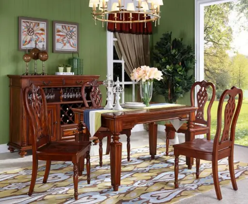 โต๊ะห้องรับประทานอาหารและเก้าอี้ไม้เนื้อแข็งที่สวยงามทำชุดโต๊ะรับประทานอาหาร