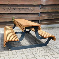 Table de pique-nique extérieure moderne avec plateau en lattes de bois intégré et structure en acier inoxydable pour parcs, jardins et mobilier urbain public