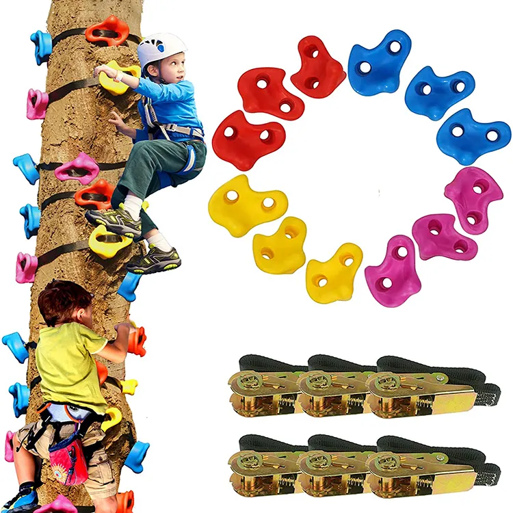 Custom Logo Gym Playground Build Rock Wall Ninja Tree Climbing Kit Kid Climbing Stone Rock Climbing Holds For Kids