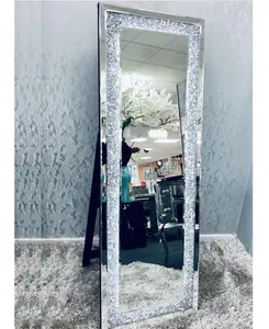 Espelho de parede decorativo, venda quente, espelho retangular, diamante, led, espelho de chão para casa, hotel