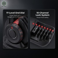Haltères réglables Selector 5-40 kg, 17 niveaux – Sélection rapide en 3 secondes, plateau de plaques en nylon anti-chute à 10 points de verrouillage, pour salle de sport à domicile, noir et rouge