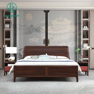 Toptan High-end çin gül ağacı yatak odası mobilyası komidin ile tuvalet masası king-size yatak ahşap yatak