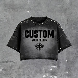 <span class=keywords><strong>Camiseta</strong></span> de hombre personalizada estilo retro con lavado ácido y pedrería, corte holgado, hombros caídos, 100% algodón, borde sin rematar, estampada. - Product Image 5