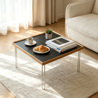 Table basse pliable minimaliste moderne blanche de style Bauhaus inspirée de la dopamine, en acier inoxydable et en bois massif