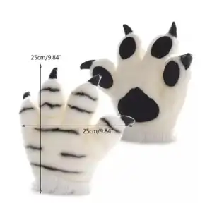 2022 Simulation Tiger Paw Plush Mitten Striped Fluffy Animal Stuffed Toys Padded Hand Warmer Halloween Cosplay Costume Mitten