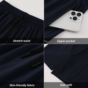 Shorts Bermuda pour homme, couleur unie, séchage rapide, avec poches, taille à cordon de serrage, style sportif, taille mi-haute - Product Image 5