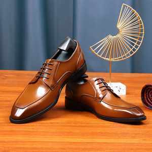 Robe d'affaires en cuir véritable faite à la main pour hommes Derby formel bout pointu brillant bord ouvert perlé Style britannique chaussures de mariage marié - Product Image 4