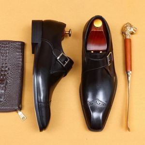 Zapatos de Vestir Monk Strap para Hombre, Punta Cuadrada, Cuero Genuino, Correa con Hebilla, Oficina, Carrera, Todas las Temporadas - Product Image 1