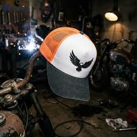 Casquette de camionneur en coton robuste avec logo d'aigle brodé sur mesure, style motard, certifiée ISO9001, pour l'extérieur