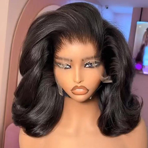 Perruques Courtes Bob Ondulées Pas Chères en Cheveux Humains, <span class=keywords><strong>Perruque</strong></span> Lace Front Transparente en Cheveux Brésiliens Bruts, <span class=keywords><strong>Perruque</strong></span> Frontale HD Sans Colle pour Femmes - Product Image 1