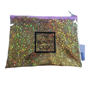 Mới nhất thời trang vàng Confetti PVC <span class=keywords><strong>Pouch</strong></span> với dây kéo đóng cửa nhân vật khuôn mẫu túi cho trang điểm - Product Image 1