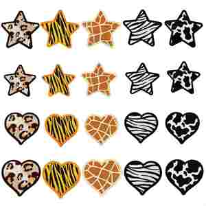 New Iron on Embroidered <b>Black</b> Edge Leopard Stone Pattern Star Heart Patch for Hat <b>Bag</b> Decoration - Product Image 1