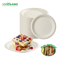 Vente en gros de plateau alimentaire biodégradable jetable de 9 ", assiette ronde écologique en bagasse de canne à sucre à emporter pour service de fruits et de sucre