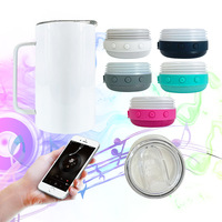 Kustom 14oz kosong DIY sublimasi baja tahan karat Bluetooth musik Speaker kopi perjalanan cangkir Tumbler dengan tutup dan pegangan