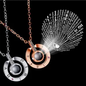 I LOVE YOU In 100 languages Projection Necklace For Memory Of LOVE Choker Collier