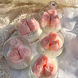 Vela Aromática LANJO Lista para Enviar, Hecha a Mano, con Diseño de Tulipán Rosa, en Vaso de Vidrio con Cera de Soya - Product Image 2