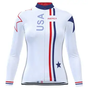 HIRBGOD Women's Long Sleeve I Am Usa's Lady Sportswear Cycling Jersey Winter Mountain Biking Gear Bicycle Riding Attire