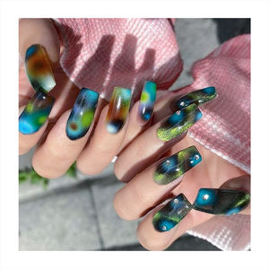 Faux ongles longs en forme de cercueil, printemps frais, couleur verte, motifs variés, longue durée, réutilisables, à presser - Product Image 3