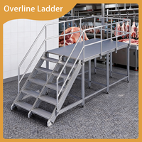 Escalera de aluminio estable con plataforma y barandillas de seguridad para mantenimiento de fábricas de alimentos y equipos industriales