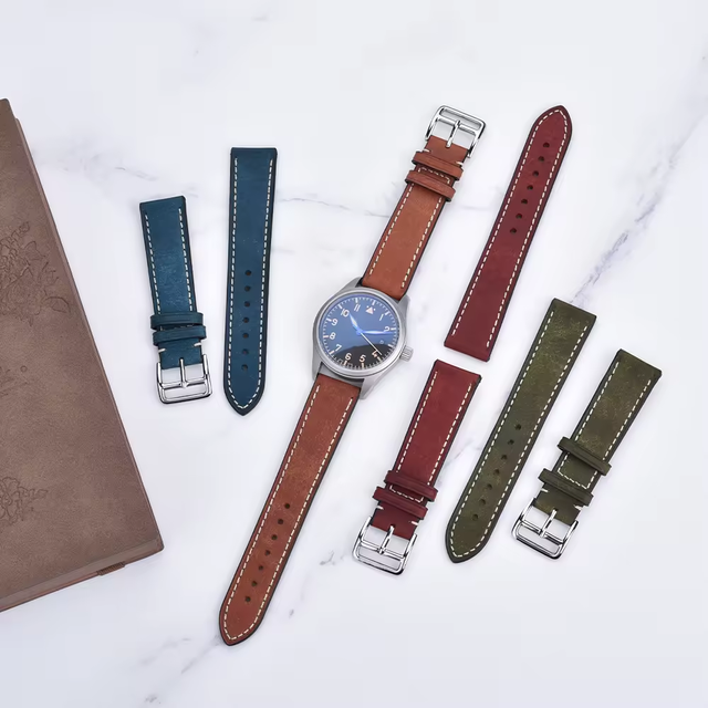 JUELONG 20mm 22mm Vintage Watch Bands Italian Pueblo Leather Watch Strap Two Pieces Genuine Leather Watch Bands