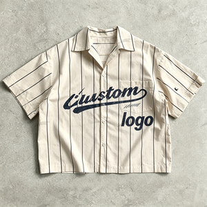 Custom Boxy Fit Button Down up Stripe Screen Print <strong>Bowling</strong> Baseball Jersey Cotton T-<strong>shirt</strong> Short Sleeve Boxy Cropped <strong>Shirts</strong> <strong>Men</strong> - Product Image 3