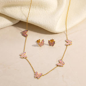 Butterfly Jewelry <b>Set</b> Stainless Steel 18K Gold Plated Party Fashion Necklace <b>Bracelet</b> Earrings - Product Image 2