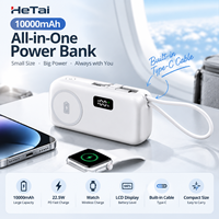 Power Bank Desain Baru 2026 10000mAh 22.5W PD Pengisian Cepat Charger Portabel dengan Kabel Terintegrasi Layar LCD Pengisi Daya Nirkabel