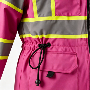 <b>Pink</b> High Visibility ANSI Class 1 EN ISO 20471 Certified <b>Waterproof</b> Rain <b>Jacket</b> for Women Breathable Reflective Safety Coat - Product Image 5