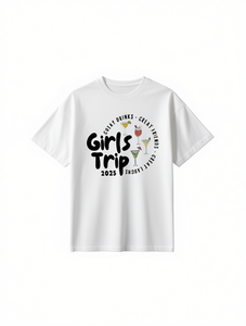 T-Shirt Stampata 'Girls Trip 2025' per Donna, Manica Corta, Collo Tondo, Casual, Traspirante, in Cotone, Outfit per Vacanze Primavera-Estate - Product Image 1