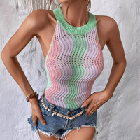 Nouveau pull en tricot sans manches pour femmes, coloré et tendance, coupe ajustée, style unique (personnalisable)