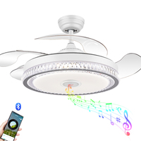 Y196 Luz de ventilador de techo retráctil 110V 220V Lámpara de ventilador de sala de estar moderna Oro Blanco Ventilador de techo de 42 pulgadas y luz con altavoz