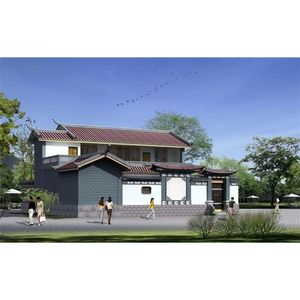 Villa préfabriquée en acier léger, style chinois, 2 étages, avec balcon et jardin, pour résidence rurale - Product Image 2