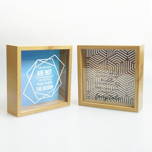Random Wholesale Square Wooden Saving Money Box Photo Frame Shadow Box For Kids Gift