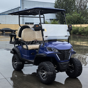 Carrito de Golf Elevado de 4 Plazas Azul Rey con Neumáticos Todoterreno de Banda Profunda y Asientos Acolchados Color Crema para Turismo en Villas - Product Image 6