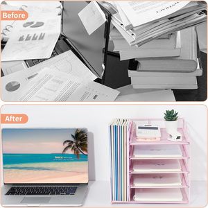 Organisateurs de <span class=keywords><strong>bureau</strong></span> et accessoires Organisateur de bac à lettres en papier à 5 niveaux avec porte-fichiers Organisateur de <span class=keywords><strong>bureau</strong></span> pour fournitures de <span class=keywords><strong>bureau</strong></span> <span class=keywords><strong>rose</strong></span> - Product Image 6