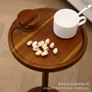 Mesa auxiliar de madera maciza con soporte para teléfono para sala de estar, mesa de centro multiusos con tapa redonda, diseño minimalista - Product Image 5