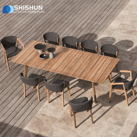 Chaises de salle à manger en teck massif de haute qualité pour patio, avec cordage tressé, et table en teck pour villa, jardin, hôtel et restaurant