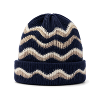 Topi Rajut ODM Wave Jacquard Stretch Knit dengan Manset Berlipat, Hangat dan Elastis untuk Ritel dan Penjual Online