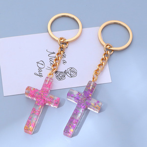 Nouveau à la mode fleur résine croix porte-clés charme femmes sac accessoires porte-clés chrétien porte-clés Souvenir cadeau - Product Image 4