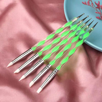 Juego de 5 Pinceles de Silicona para Decoración de Uñas, Color Azul, Verde y Rosa, con Logotipo Personalizado OEM ODM, Herramientas para Puntos y Pétalos de Flores
