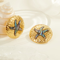 Boucles d'oreilles de mode de luxe léger électroplaquées en acier inoxydable, motif étoile de mer et coquilles d'ormeau, style européen-américain transfrontalier, pour le bureau et la carrière
