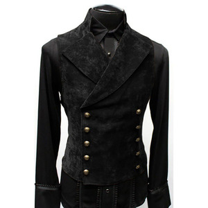 RNSHANGER <strong>Mens</strong> Gothic Steampunk <strong>Velvet</strong> Vest Retro Medieval Victorian <strong>Waistcoat</strong> <strong>Men</strong> Stand Collar Double Breasted Cosplay Vest - Product Image 3